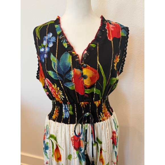 Anthro Me 2 Magic Floral Maxi Dress Black White Red Gold Bohemian Festival Large - Picture 3 of 8